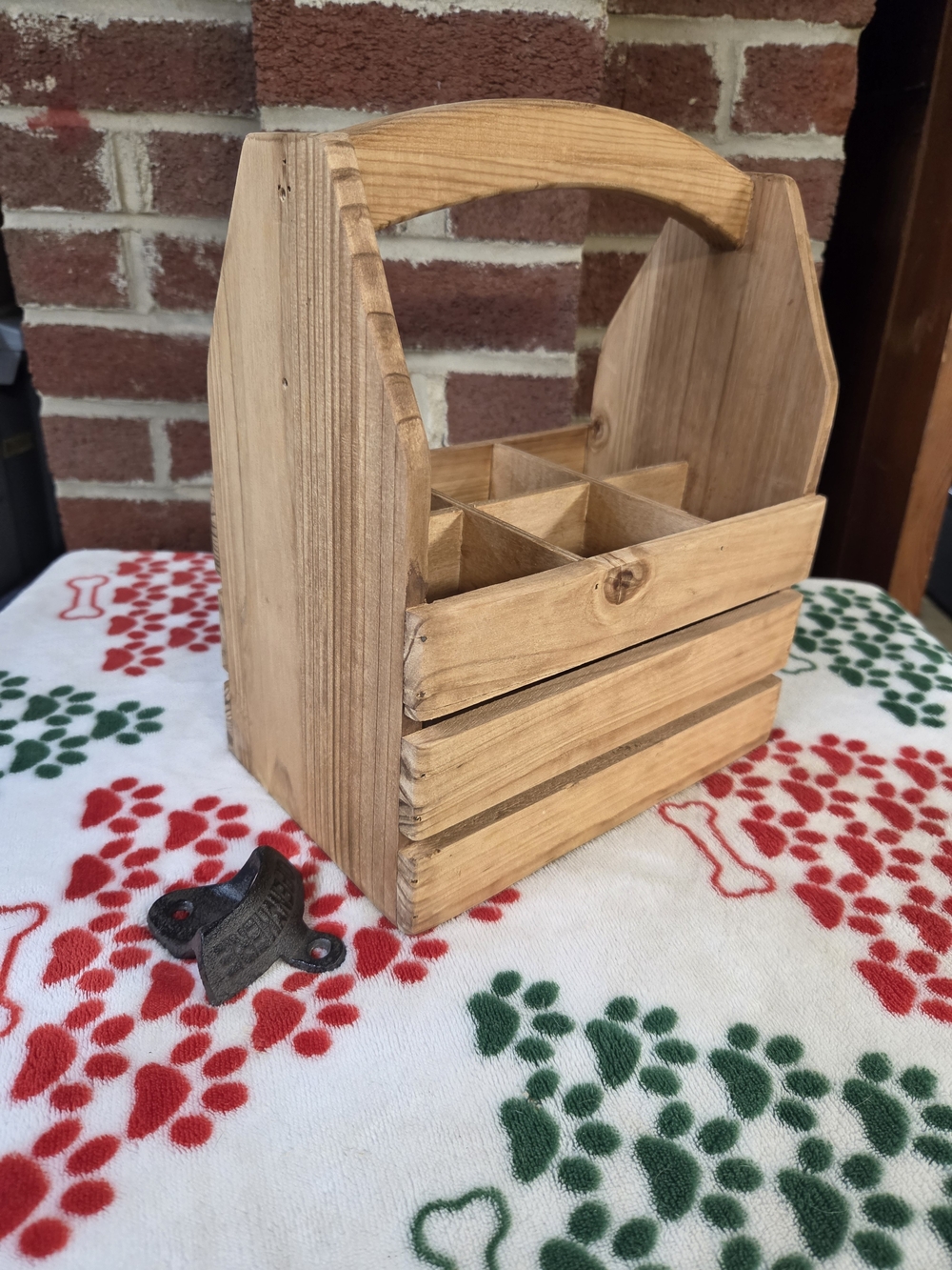 Rustic Wooden Caddy Tote - Natural Wood